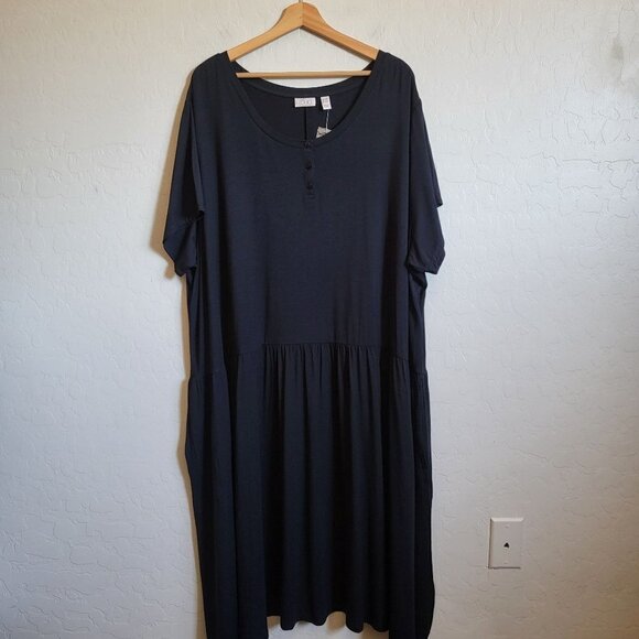 LOGO by Lori Goldstein Plus Sadie Stretch Knit Short Sleeve Dress Black Size 4XP - Picture 1 of 12
